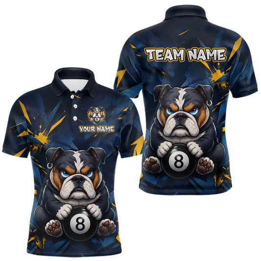 Maxcorners Custom Blue & Yellow Funny Bulldog 8 Ball Billiard Shirt for Men Pool Team Jersey Billiard Outfit LM0607