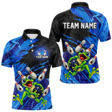 Maxcorners Custom Blue Funny Frog Bowling Shirt for Men Bowling Team Jersey LM2709