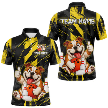 Maxcorners Custom Black and Yellow Dog Bowling Team Jersey Funny Bowling Shirt for Men Polo & 1/4 Zip Bowling Outfit