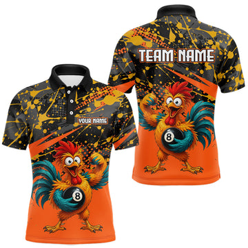 Maxcorners Custom Orange Funny Chicken Billiard Shirt, 8 Ball Pool Team Jersey for Men, Polo & 1/4 Zip