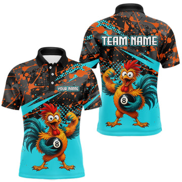 Maxcorners Custom Turquoise Funny Chicken Billiard Shirt, 8 Ball Pool Team Jersey for Men, Polo & 1/4 Zip LM1508