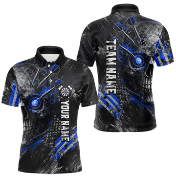 Maxcorners Custom Skull Darts Shirt for Men Blue Dart Team Jersey Dartboard Shirt