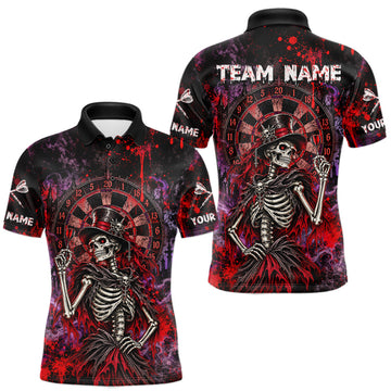 Maxcorners Custom Skeleton Darts Shirt for Men Purple Red Gothic Dart Team Jersey Dartboard Shirt