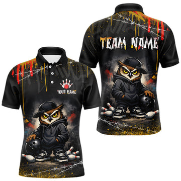 Maxcorners Personalized Owl Bowling Jersey Bowling Team Shirt Polo & 1/4-Zip Bowling Outfit For Men LM1104