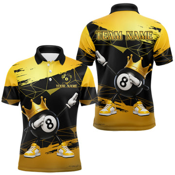 Maxcorners Custom Gold Crown 8 Ball Billiard Shirt for Men Pool Team Jersey Polo & Quarter-Zip Pool Outfit LM1307