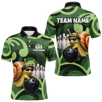 Maxcorners Custom Funny Green Snail Bowling Shirt for Men Bowling League Jersey Bowling Outfit LM1508