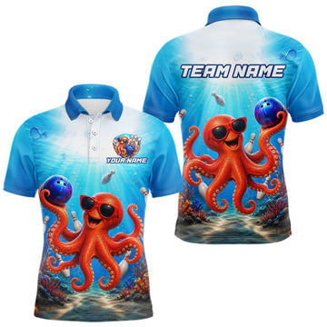 Maxcorners Custom Funny Octopus Underwater Theme Bowling Shirt for Men Bowling Team Jersey Outfit
