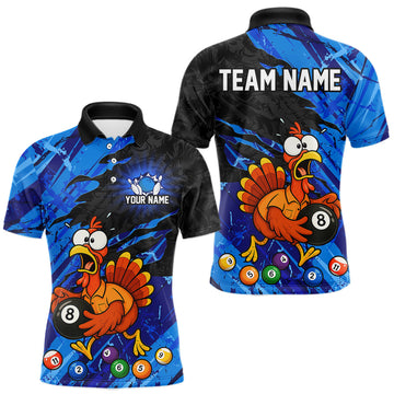 Maxcorners Custom Funny Blue Turkey 8 Ball Billiard Shirt for Men Pool Team Jersey Polo & Quarter-Zip Pool Outfit LM1307