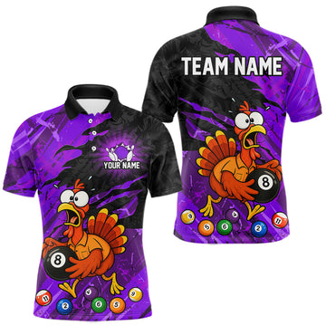 Maxcorners Custom Funny Purple Turkey 8 Ball Billiard Shirt for Men Pool Team Jersey Polo & Quarter-Zip Pool Outfit LM1307