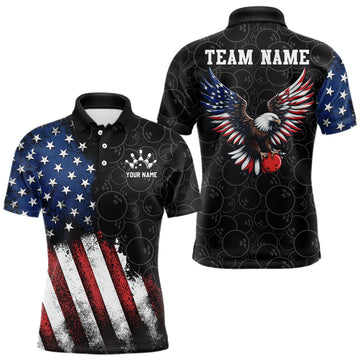 Maxcorners Custom American Flag Eagle Bowling Team Shirt for Men Patriotic Bowling Jersey Uniform