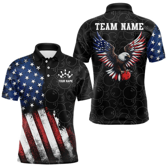 Maxcorners Custom American Flag Eagle Bowling Team Shirt for Men Patriotic Bowling Jersey Uniform