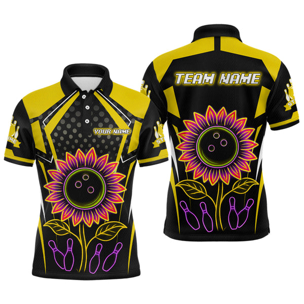 Maxcorners Yellow Neon Lightning Sunflower Bowling Shirt for Men Custom Team Bowling Jersey MT1309