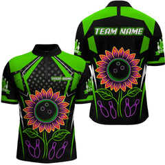 Maxcorners Green Neon Lightning Sunflower Bowling Shirt for Men Custom Team Bowling Polo Bowling Jersey MT1309