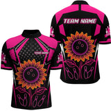 Maxcorners Pink Neon Lightning Sunflower Bowling Shirt for Men Custom Team Bowling Polo Bowling Jersey MT1309