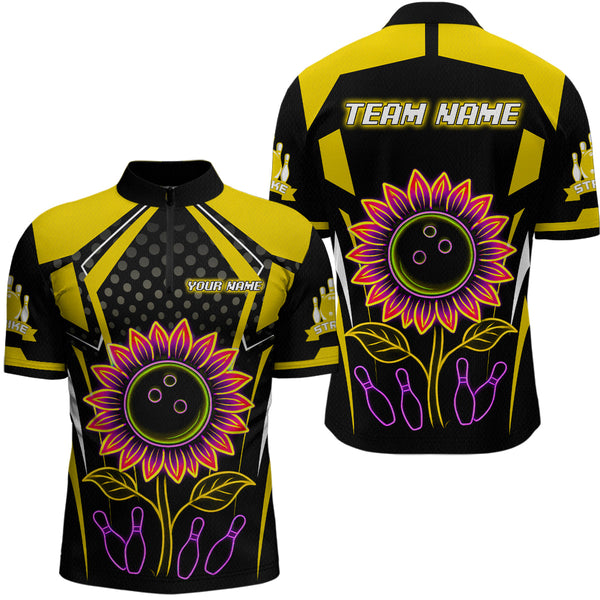 Maxcorners Yellow Neon Lightning Sunflower Bowling Shirt for Men Custom Team Bowling Jersey MT1309