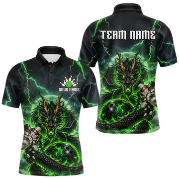 Maxcorners Green Thunder Lightning Dragon Bowling Shirt for Men Custom Team Bowling Jersey Polo & Quarter-Zip