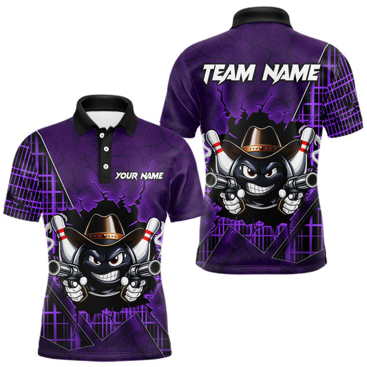 Maxcorners Custom Purple Funny Cowboy Gun Bowling Shirt for Men Bowling Team Jersey Bowling Polo & Quarter-Zip