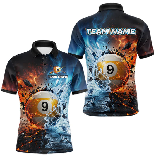 Maxcorners Custom Fire & Ice Billiard Shirt 9 Ball Billiard Jersey for Men Pool Shirt Polo & 1/4-Zip LM1508