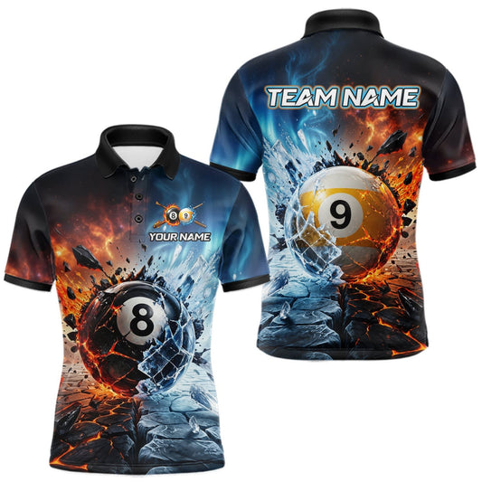 Maxcorners Custom Fire & Ice Billiard Shirt 8 Ball & 9 Ball Billiard Jersey for Men Pool Shirt Billiard Outfit LM1508