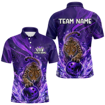 Maxcorners Custom Leopard Bowling Team Shirt for Men Purple Bowling Jersey
