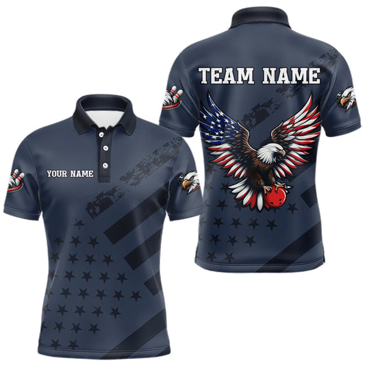 Maxcorners Custom American Flag Eagle Bowling Shirt for Men Polo & Quarter-Zip Bowling Team Jersey
