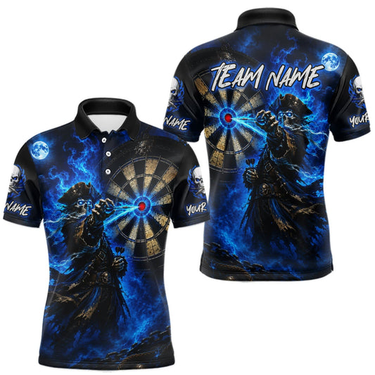 Maxcorners Custom Skeleton Pirate Dart Shirt for Men Blue Dart Jersey Polo & Quarter-Zip LM1508
