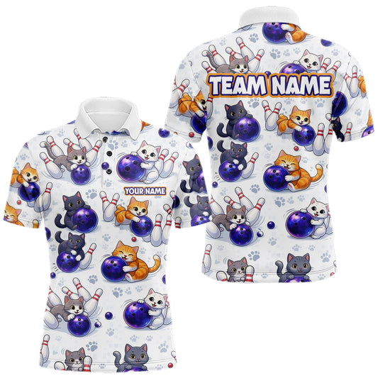 Maxcorners Custom Funny Cat Pattern Bowling Shirt Bowling Jersey League Polo & 1/4 Zip Bowling Team for Men LM1903