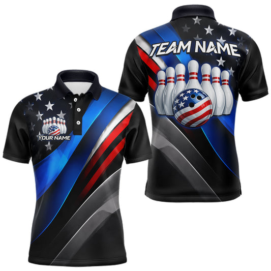 Maxcorners Custom American Flag Team Bowling Shirt for Men Bowling League Jersey Polo & 1/4-Zip