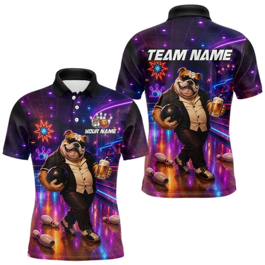 Maxcorners Custom Neon Funny Bulldog Bowling Shirt Bowling Team Jersey for Men Polo & Quarter-Zip LM1508