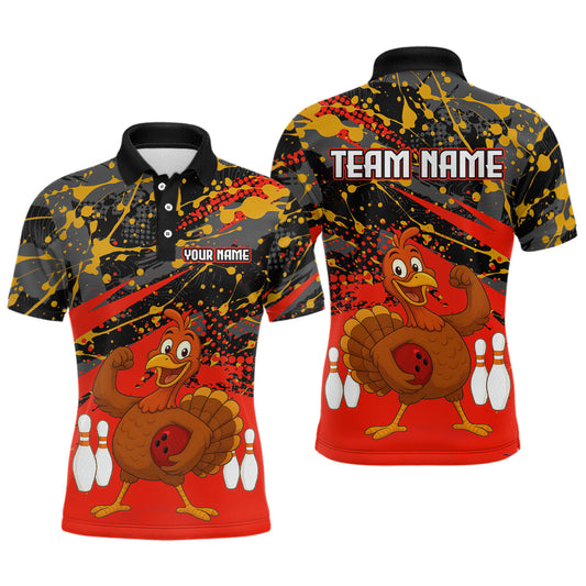 Maxcorners Red Funny Turkey Bowling Team Shirt for Men Bowling Jersey Thanksgiving Bowling Outfit LM1903