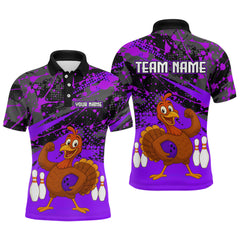 Maxcorners Purple Funny Turkey Bowling Team Shirt for Men Bowling Jersey Thanksgiving Bowling Outfit TU1609