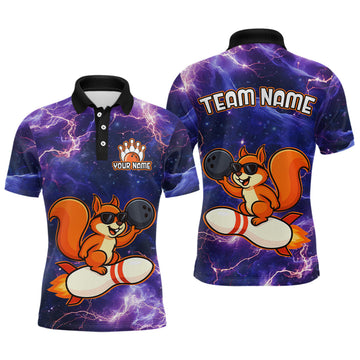 Maxcorners Custom Thunder Lightning Funny Squirrel Bowling Shirt Polo & 1/4 Zip Bowling Jersey Bowling Outfit for Men LM1903