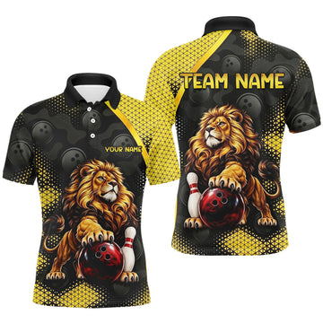 Maxcorners Custom Black & Yellow Lion Bowling Shirt for Men Bowling Team Jersey Polo & 1/4-Zip