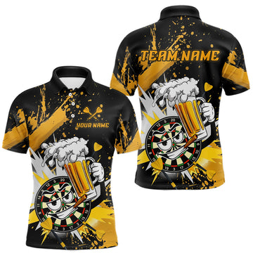 Maxcorners Funny Yellow Beer Dartboard Team Shirt for Men Custom Dart Jersey Polo & Quarter-Zip Dart Outfit LM0607