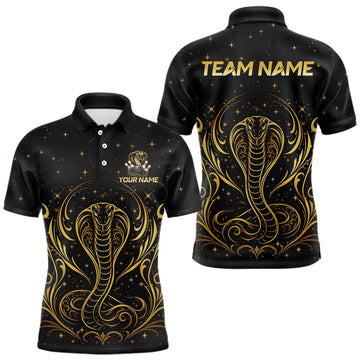 Maxcorners Custom Black & Gold Cobra Bowling Shirt for Men Bowling League Jersey Polo & 1/4-Zip