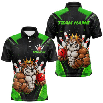Maxcorners Custom Green Funny Bulldog Bowling Shirt for Men Bowling Team Jersey Bowler Gift LM2709