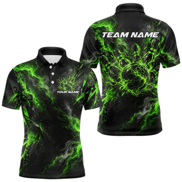 Maxcorners Custom Green Bowling Team Shirt for Men Bowling League Jersey Polo & 1/4-Zip LM1910
