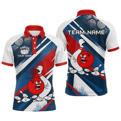 Maxcorners Red Blue & White Crazy Bowling Ball Pin Men Bowling Team Shirt Bowling League Jersey LM1112