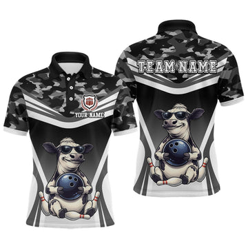 Maxcorners Custom Funny Cow Bowling Shirt for Men Camo Bowling League Jersey Polo & Quarter-Zip