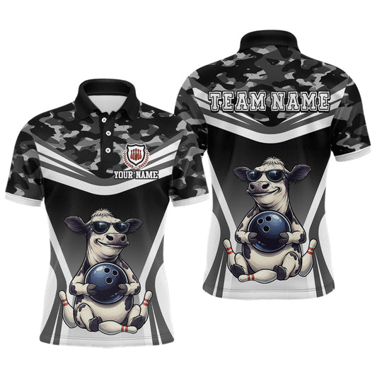 Maxcorners Custom Funny Cow Bowling Shirt for Men Camo Bowling League Jersey Polo & Quarter-Zip
