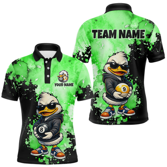 Maxcorners Custom Green Funny Duck Billiard League Shirt for Men, 8-Ball and 9-Ball Pool Team Jersey