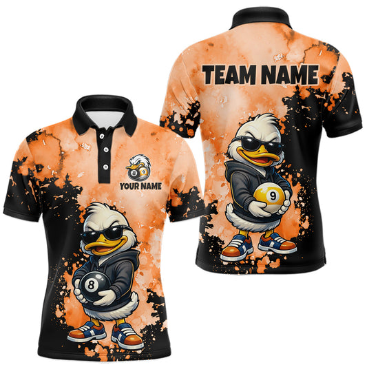 Maxcorners Custom Orange Funny Duck Billiard League Shirt for Men, 8-Ball and 9-Ball Pool Team Jersey