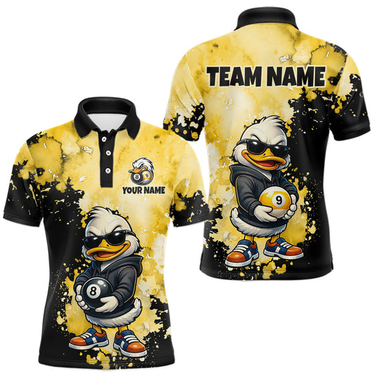Maxcorners Custom Yellow Funny Duck Billiard League Shirt for Men, 8-Ball and 9-Ball Pool Team Jersey