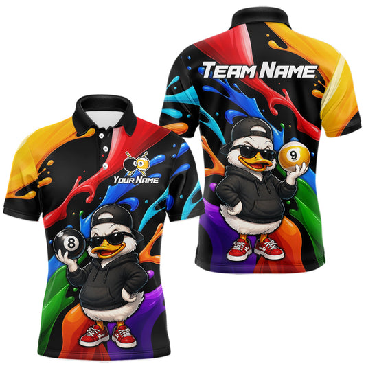 Maxcorners Custom Colorful Funny Duck 8-Ball and 9-Ball Billiard Team Shirt for Men, Pool Jersey