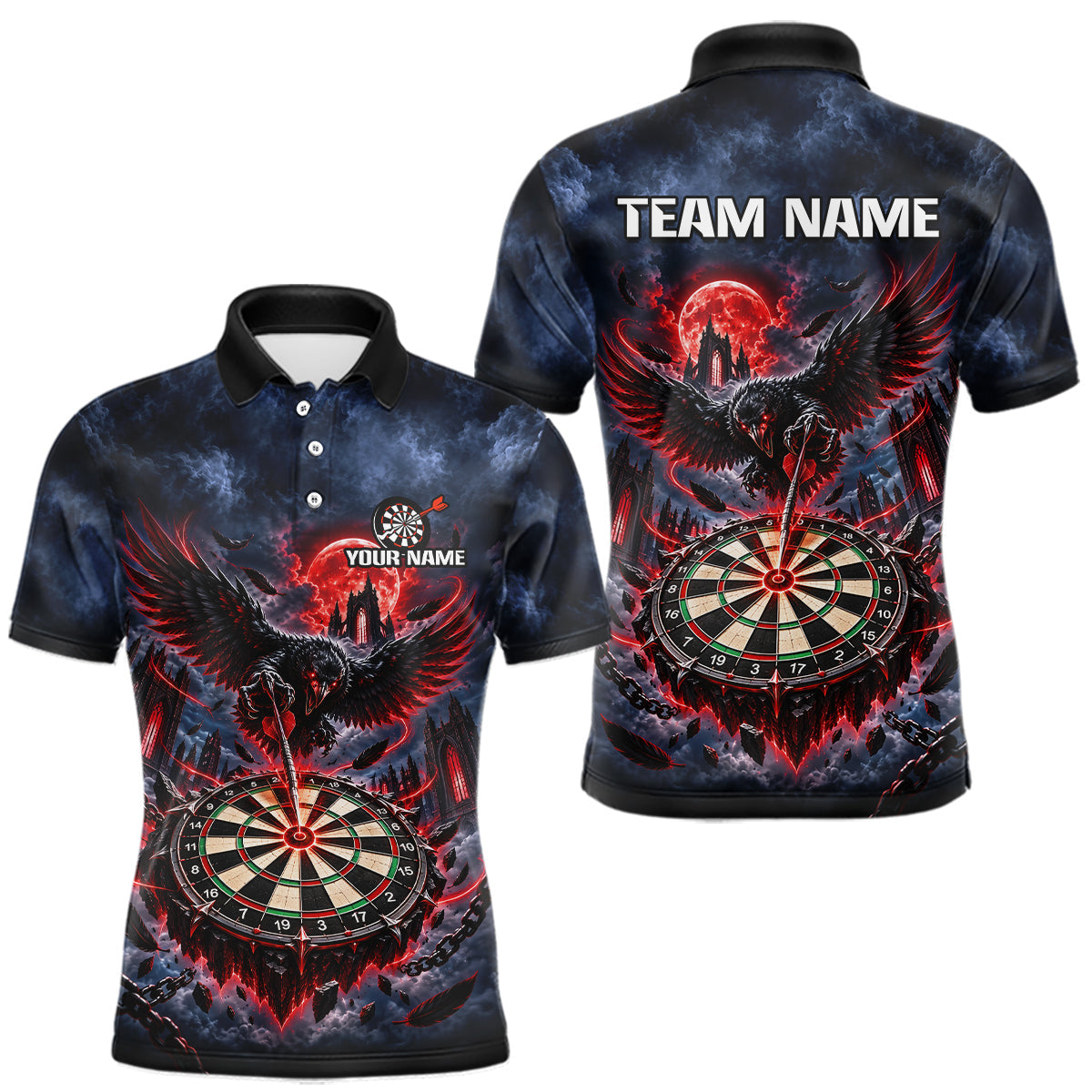Maxcorners Custom Raven Dart Shirt Red Moon Gothic Dart Team Jersey for Men