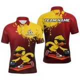 Maxcorners Custom Funny Duck Bowling Shirt for Men Red & Yellow Bowling Jersey Polo & 1/4 Zip LM1610