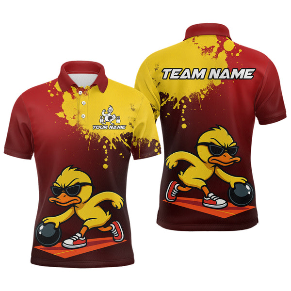 Maxcorners Custom Funny Duck Bowling Shirt for Men Red & Yellow Bowling Jersey Polo & 1/4 Zip LM1610