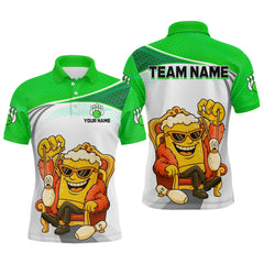 Maxcorners Custom Funny Green Beer Polo Bowling Team Shirt for Men Quarter-Zip Bowling Jersey Outfit LM1812