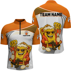 Maxcorners Custom Funny Orange Beer Polo Bowling Team Shirt for Men Quarter-Zip Bowling Jersey Outfit LM1812