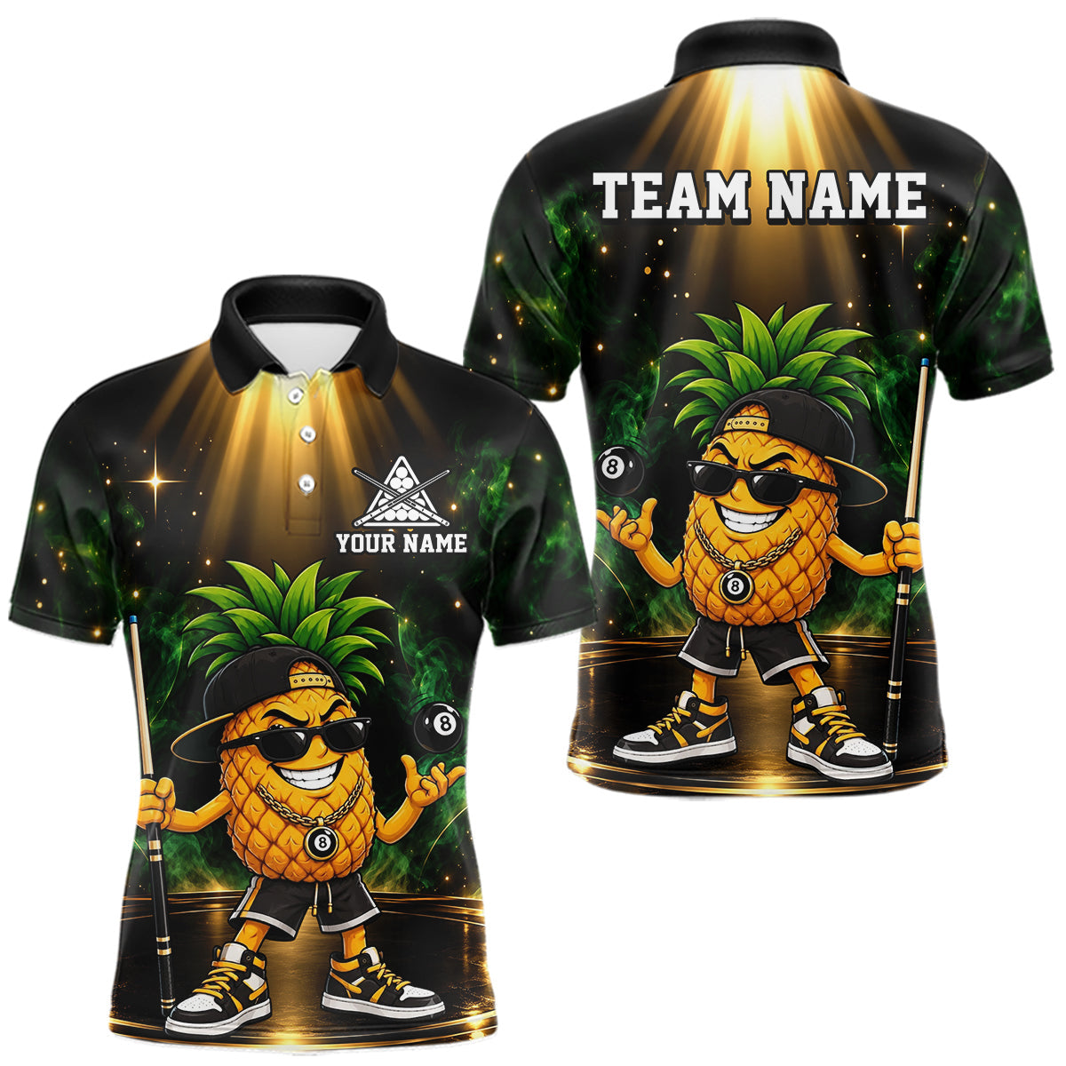 Maxcorners Custom Funny Pineapple Billiard Shirt for Men 8 Ball Billiard League Jersey Polo & 1/4-Zip